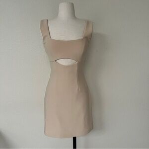Finders Keepers Nude Cutout Square Neck Mini Dress